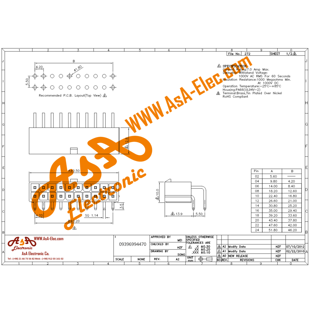 سوکت ATX 4.2 mm نر رایت مولکسی 2 پین (1*2)